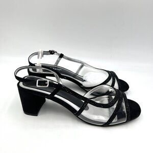 8W 8 WIDE WIDTH David‎ Tate Black Nova Microsuede Block Heel Dress Sandals Shoes